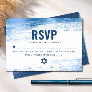 Bar Mitzvah Bold Modern Navy Typografie Blue Foil RSVP Karte