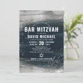 Bar Mitzvah Bold Moderne Silberfolien Holzkohle Gr Einladung (Stehend Vorderseite)