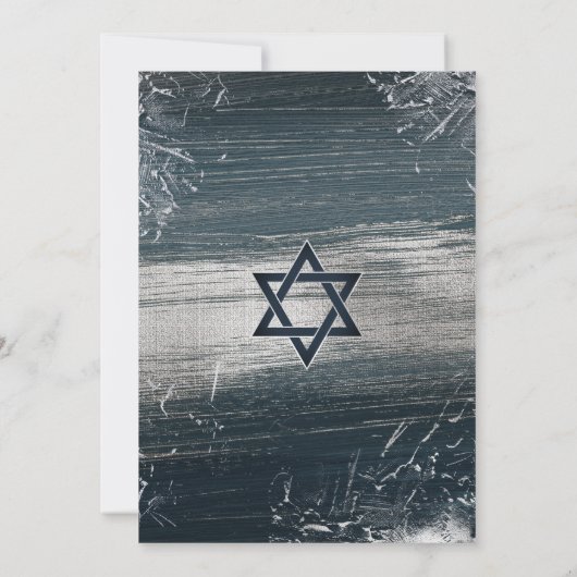 Bar Mitzvah Bold Moderne Silberfolien Holzkohle Gr Einladung (Rückseite)