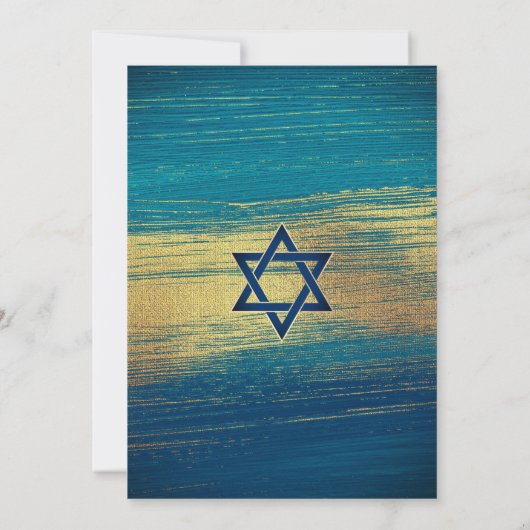 Bar Mitzvah Bold Modernes Turquoise Typ Gold Foil Einladung (Rückseite)