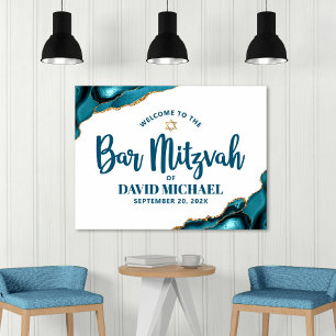 Bar Mitzvah Bold Typografie Türkise Gold Willkomme Poster