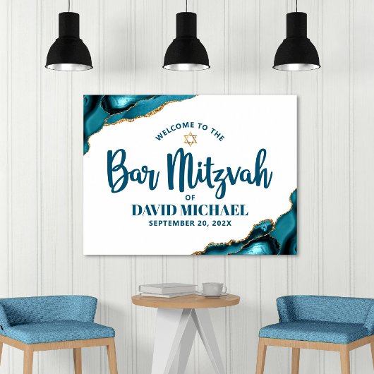 Bar Mitzvah Bold Typografie Türkise Gold Willkomme Poster