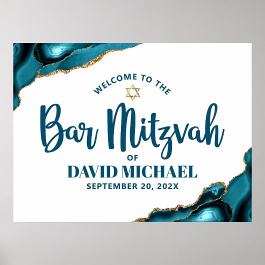 Bar Mitzvah Bold Typografie Türkise Gold Willkomme Poster (Vorne)