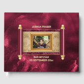 Bar mitzvah burgundy Marmor Goldrolle Foto Chic Gästebuch (Vorderseite)