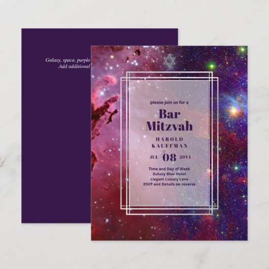 BAR MITZVAH CARDS Celestial Skies Blue Galaxy Gold (Vorne/Hinten)