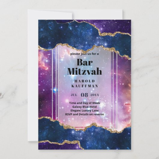 BAR MITZVAH CARDS Celestial Skies Blue Galaxy Gold Einladung (Vorderseite)