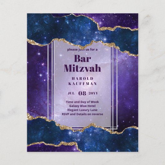 BAR MITZVAH CARDS Celestial Skies Blue Galaxy Gold Flyer (Vorne)
