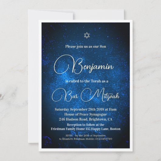 Bar Mitzvah Celestial Astral Moon Star David Einladung (Vorderseite)
