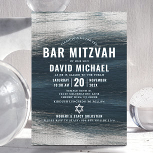 Bar Mitzvah Charcoal Gray Silver Foil Bold modern Einladung