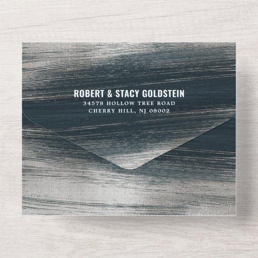 Bar Mitzvah Charcoal Gray Silver Foil Modern Bold All In One Einladung (Rückseite)