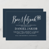 Bar Mitzvah Classic Script Moderne Typografie Einladung (Vorne/Hinten)