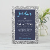 BAR MITZVAH cool zwischen blaublau silber einladen Einladung (Stehend Vorderseite)