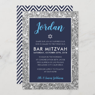 BAR MITZVAH cool zwischen Nabelblau und Silber ein Einladung