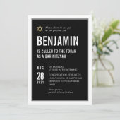 BAR MITZVAH coole moderne Typografie Schwarz-weiß Einladung (Stehend Vorderseite)