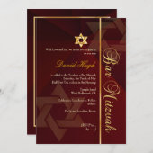 Bar Mitzvah/Crimson Red/Gold Einladung (Vorne/Hinten)
