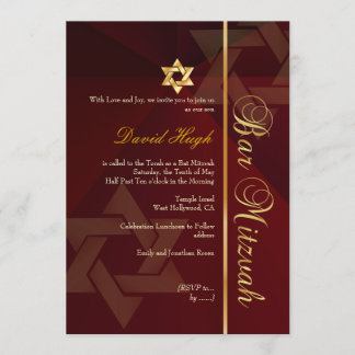 Bar Mitzvah/Crimson Red/Gold Einladung