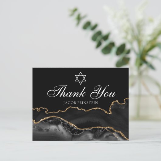 Bar Mitzvah Danke, dass Sie Black Gold Star von Da Postkarte (Stehend Vorderseite)
