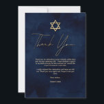 Bar Mitzvah Dankeskarte<br><div class="desc">Diese moderne und künstlerische Bar Mitzvah Dankeschön-Karte ist die perfekte Wahl für Ihren Sohn für seinen besonderen Tag. Es ist mit einem handbemalten marineblauen Hintergrund versehen. Auf der Oberseite der Einladung ist ein Imitat gedruckt Gold Stern von David und benutzerdefinierte Typografie. Es ist ein einzigartiges, cooles und trendiges Design für...</div>