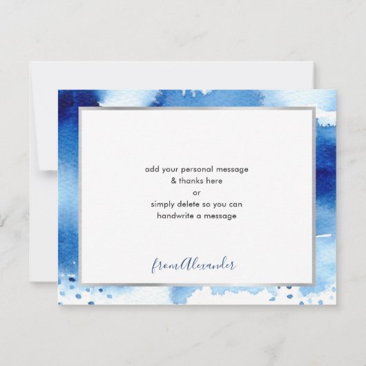 BAR MITZVAH dankt Silber-Stern blaue Wasserfarbe Dankeskarte (Rückseite)