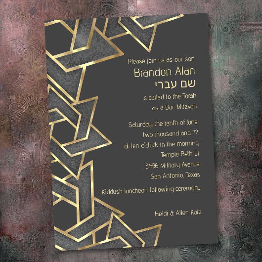 Bar Mitzvah Dark Gray Gold Star von David Einladung