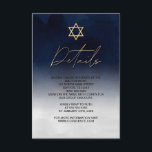 Bar Mitzvah - Details Begleitkarte<br><div class="desc">Diese moderne und künstlerische Bar Mitzvah-Detailkarte ist die perfekte Wahl für Ihren Sohn für seinen besonderen Tag. Es ist mit einem handbemalten marineblau-weißen Ober-Farbverlauf versehen. Auf der Oberseite der Einladung ist ein Imitat gedruckt Gold Stern von David und benutzerdefinierte Typografie. Es ist ein einzigartiges, cooles und trendiges Design für den...</div>