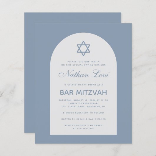 Bar Mitzvah Dusty Blue Arch Star Einladung (Vorne/Hinten)