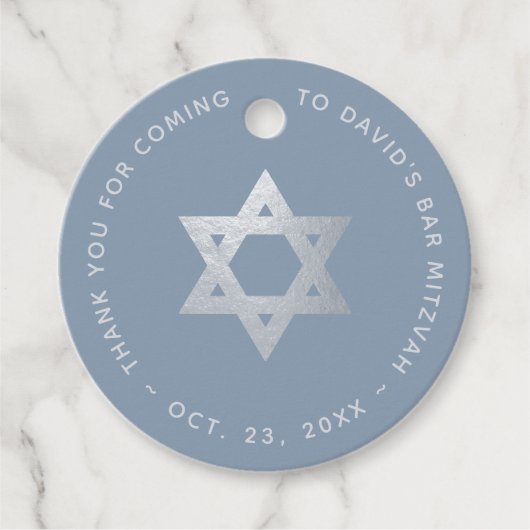 Bar Mitzvah Dusty Blue & Faux Silver Star of David Geschenkanhänger (Vorderseite)