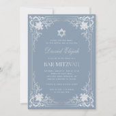 Bar Mitzvah Dusty Blue Imitats Silver Elegant Vint Einladung (Vorderseite)