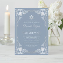 Bar Mitzvah Dusty Blue Imitats Silver Elegant Vint