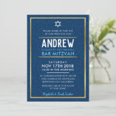 BAR MITZVAH Edelgold denim blue aqua Einladung (Stehend Vorderseite)