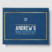 BAR MITZVAH Edelgold denim blue aqua Gästebuch (Vorderseite)