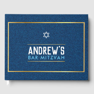 BAR MITZVAH Edelgold denim blue aqua Gästebuch