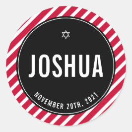 BAR MITZVAH, einfach, modern gestreift, schlicht,  Runder Aufkleber