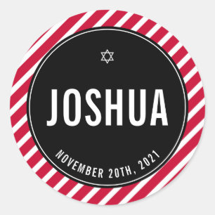 BAR MITZVAH, einfach, modern gestreift, schlicht, Runder Aufkleber