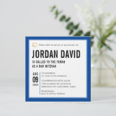 BAR MITZVAH, einfach, modern, royblau Einladung (Stehend Vorderseite)