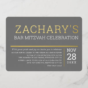 BAR MITZVAH einfacher moderner Junge grau Gold Folieneinladung