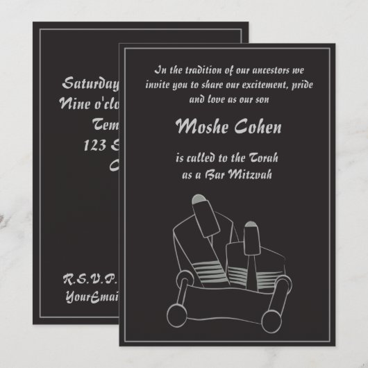 Bar Mitzvah Einladung - Ablesen des Torah (Vorne/Hinten)