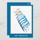 Bar Mitzvah Einladung Ari Yonatan Torah Blue (Vorne/Hinten)