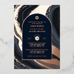 Bar Mitzvah Einladung Echtfolie Achat Gold Blau