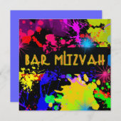 Bar Mitzvah Einladung farbenfrohe Paint Spritzer (Vorne/Hinten)