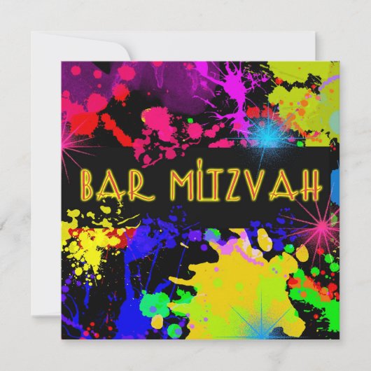 Bar Mitzvah Einladung farbenfrohe Paint Spritzer (Vorderseite)