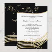 Bar Mitzvah Einladung für Black and Gold Music (Vorne/Hinten)