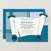 Bar Mitzvah Einladung Kyle Torah Blue (Vorne/Hinten)