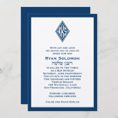 Bar Mitzvah Einladung Monogram Hebrew Blue Steel (Vorne/Hinten)