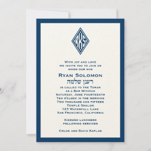 Bar Mitzvah Einladung Monogramm Hebräisch Blau