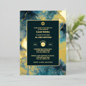 Bar Mitzvah Einladung Real Foil Agate Gold Blue (Stehend vorne)