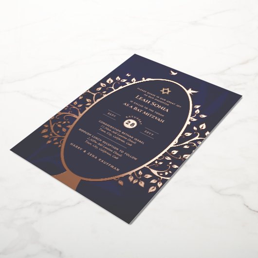 Bar Mitzvah Einladung REAL FOIL Tree of Life Gold (Gedreht)