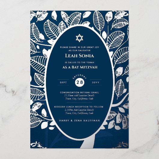Bar Mitzvah Einladung REAL FOIL Tree of Life Gold (Vorderseite)