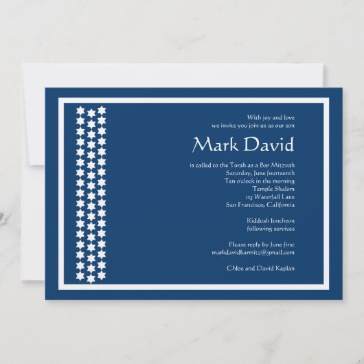 Bar Mitzvah Einladung Star David TEXTURED Navy (Vorderseite)