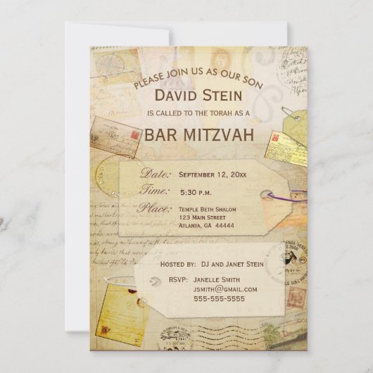 Bar Mitzvah Einladung zum Thema Reise (Vorderseite)